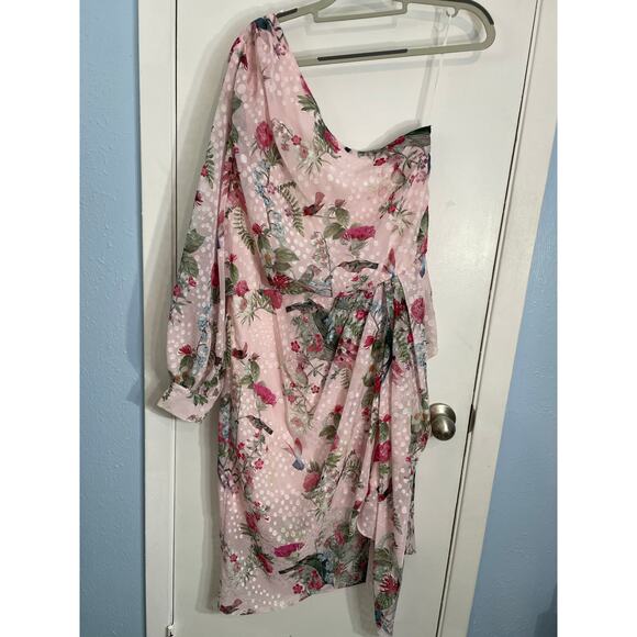 Lipsy x Abbey Dress Size 12 Pink Single Shoulder Fairy Core Coquette Bird Glam - Picture 2 of 9